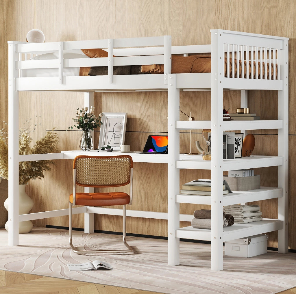 Letto a soppalco per bambini 90x200 cm con scrivania, bianco
