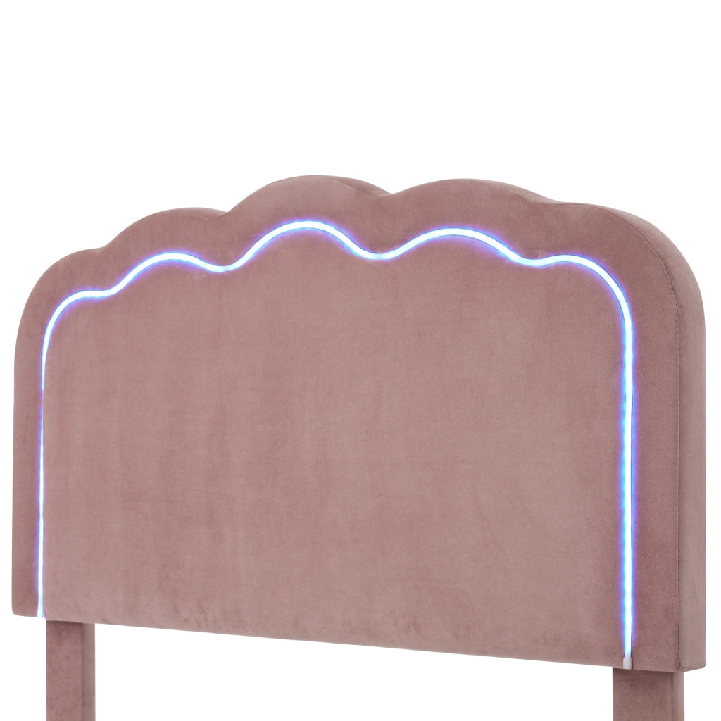 LETTO LED 90x190 cm in velluto rosa con testiera regolabile