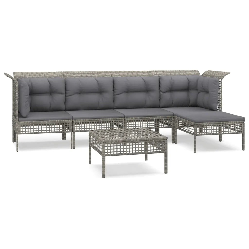 Set Divani da Giardino 6 pz con Cuscini in Polyrattan Grigio
