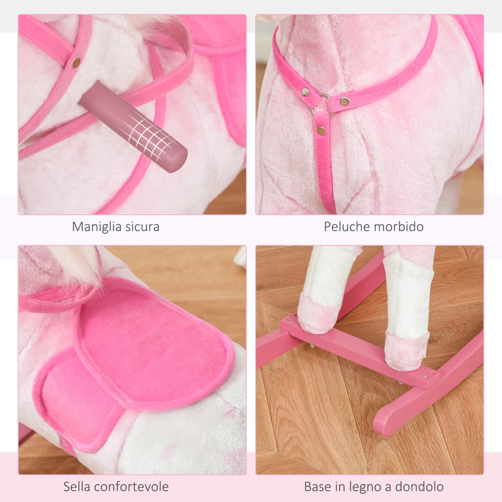 Cavallo a Dondolo in Legno ¨C zephmum ¨C Rosa 74x28x65 cm