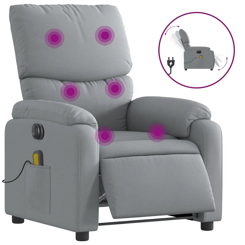 Divano Sedia-Poltrona Reclinabile Massaggio Elettrica Grigio Chiaro Tessuto 374566