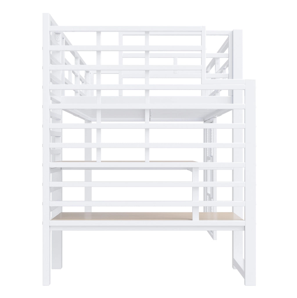 Letto a soppalco 90x200 cm con scala contenitore, LED e finestre