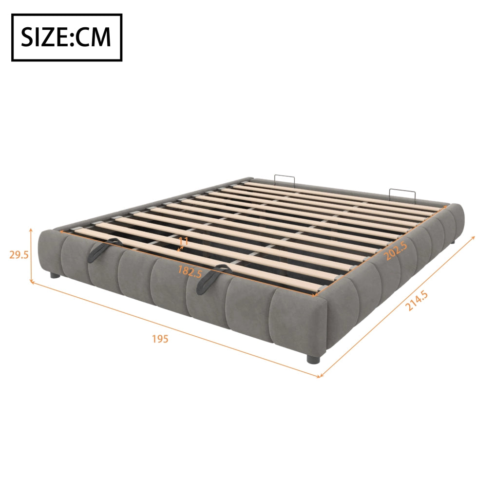 Letto imbottito 180x200 cm con contenitore; LED; senza testiera in flanella grigio
