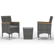 Set Bistrot Giardino 3 pz | Set Salotto da Giardino Polyrattan e Vetro Temperato Grigio