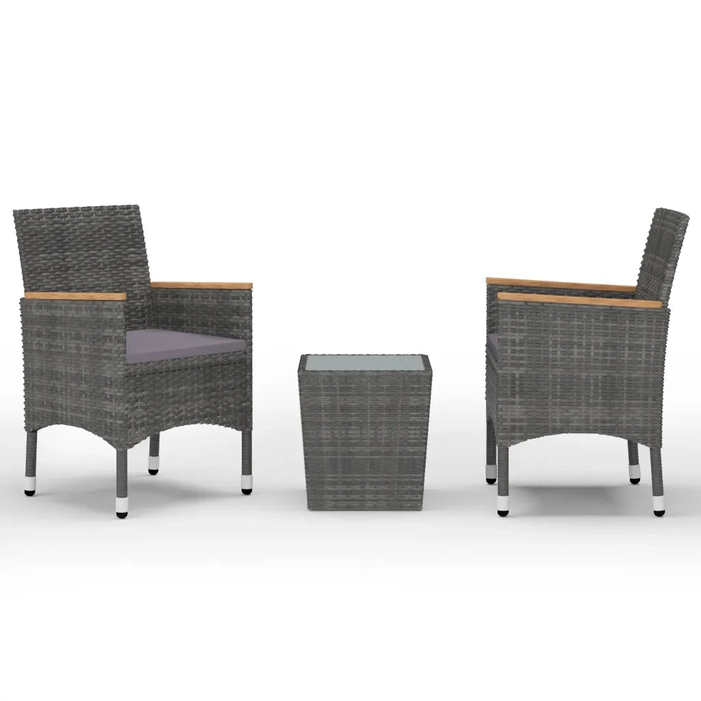 Set Bistrot Giardino 3 pz | Set Salotto da Giardino Polyrattan e Vetro Temperato Grigio