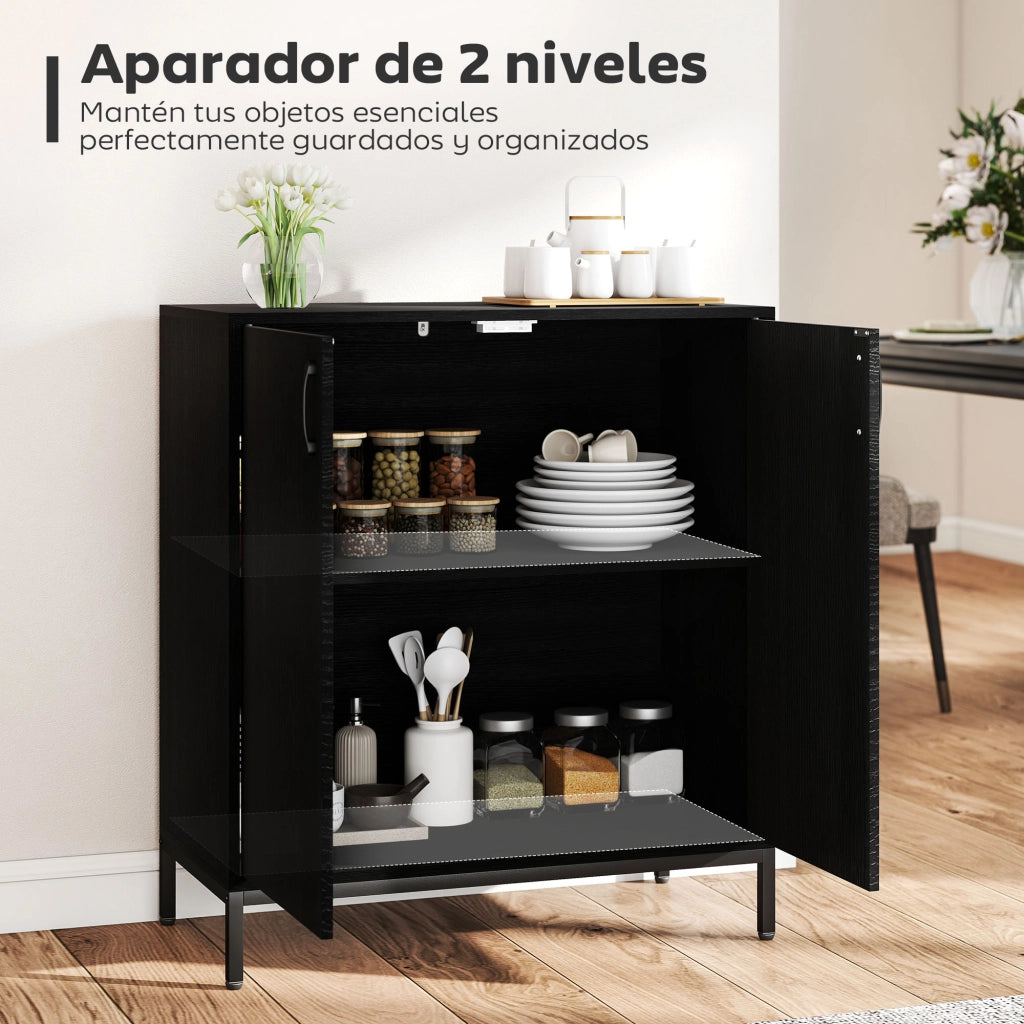 Mobile Soggiorno Moderno con 2 Ante e Ripiano Ajustabile ¨C Zephmum ¨C Nero 80x40x90 cm