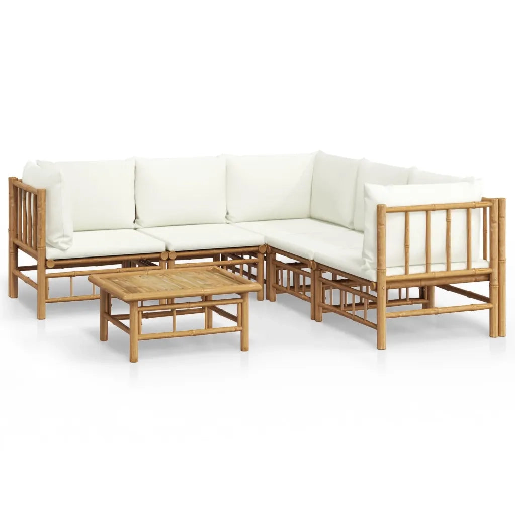 Set Salotto da Giardino 6pz con Cuscini Bianco Crema in BambÃ¹cod mxl 100254