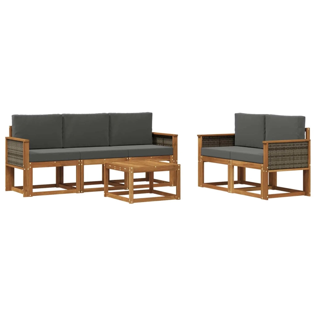 Set di divani da esterno con cuscino 6 pcs Naturale e Antracite