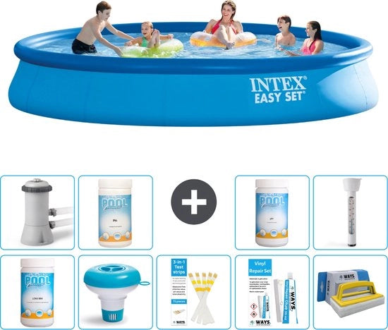 Piscina Rond Opblaasbar Easy Set - 457 x 84 cm - Blu - Inclusa Pomp Chloor - Chloordrijver - Testrips - Reparatieset - Spazzolino a Setola - Termometro
