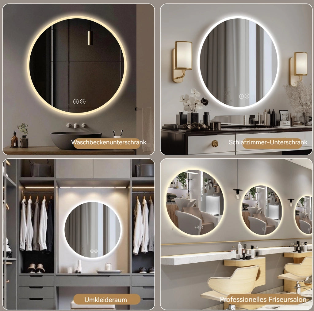 Specchio da bagno LED rotondo ? 70 cm con antiappannamento e luce dimmerabile
