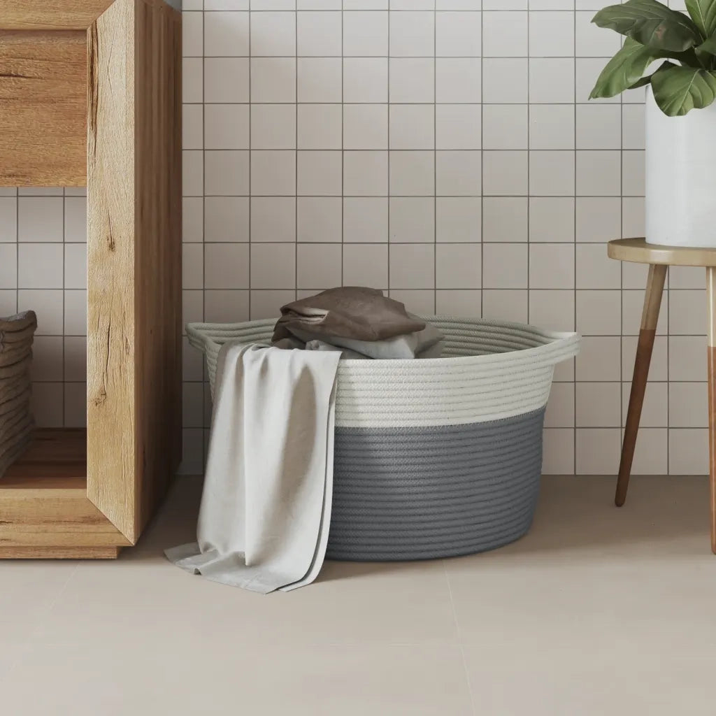 Cestino Portaoggetti Grigio e Bianco ?40x25 cm in Cotone CFW5383304