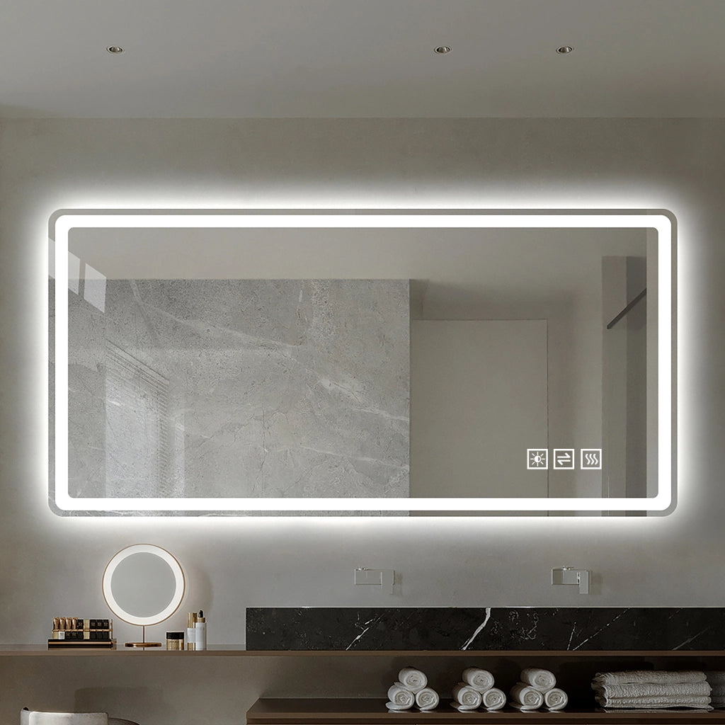Specchio LED da bagno 60x100 cm senza cornice, 3 tonalità luce, dimmerabile, antiappannamento, IP44