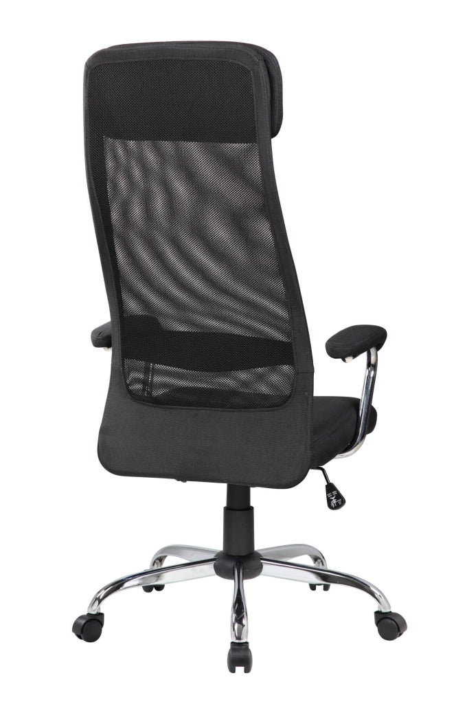 Sedia da ufficio Umeno, Poltrona presidenziale con braccioli, Sedia ergonomica da ufficio, 65x65h126/136 cm, Nero