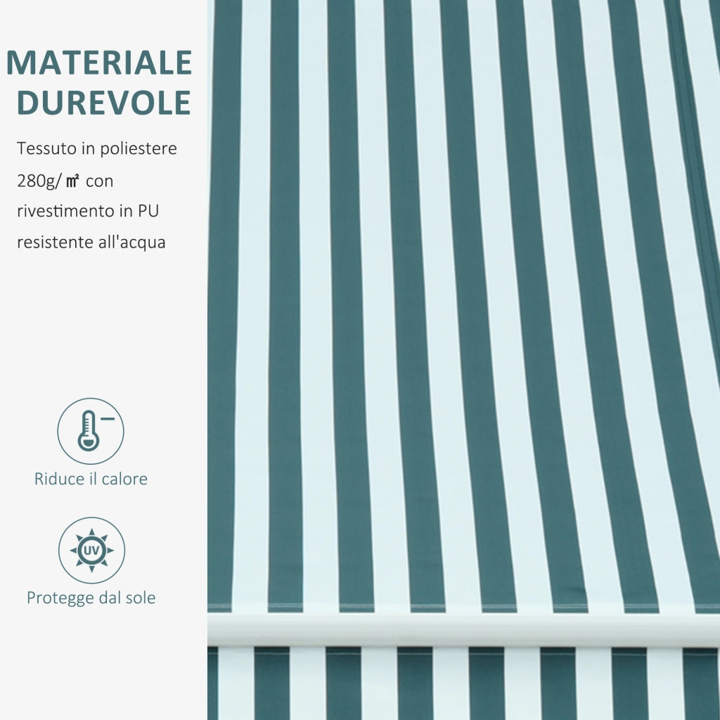 Tenda da Sole a Bracci per Esterno con Manovella, Metallo e Poliestere, 295x250cm Verde e Bianco