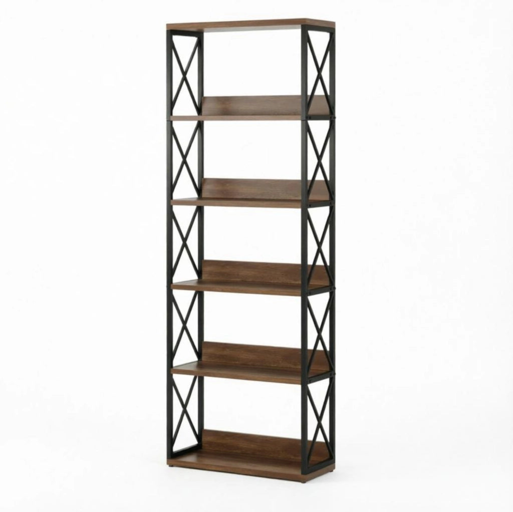 LIBRERIA Industriale 5 Ripiani 178 cm Metallo e Legno Nero/Marrone