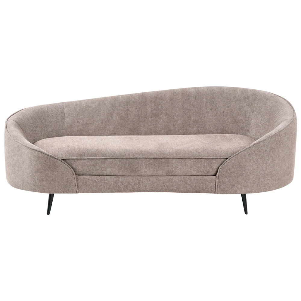 Divano in tessuto marrone Glamour curvo in stile retrò a 2 posti con gambe metalliche nere