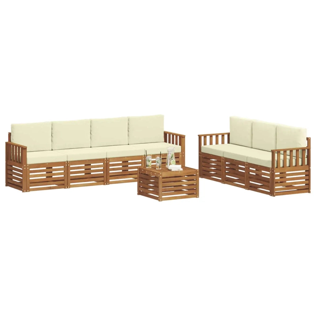 Set divani 8 pz Naturale e Crema Legno di Acacia Massello 3374480