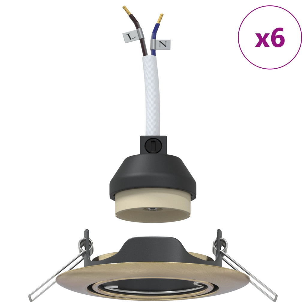 Spotlights Incassati 6 pz Rotondi GU10 Ottone Ã˜90 mm Acciaio