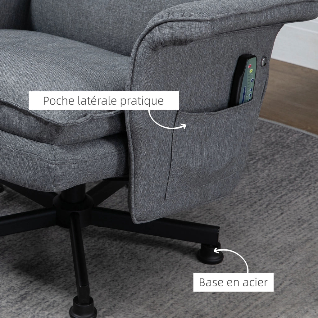 Poltrona relax elettrica massaggiante con poggiapiedi e telecomando tessuto grigio ¨C Xylo ¨C 78x93x99 cm
