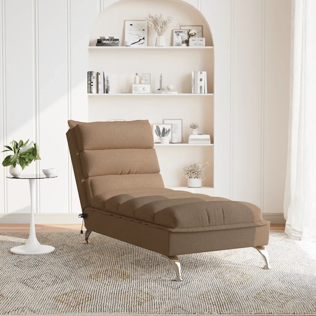 vidaXL Chaise Longue Massaggi con Cuscini Marrone in Tessuto