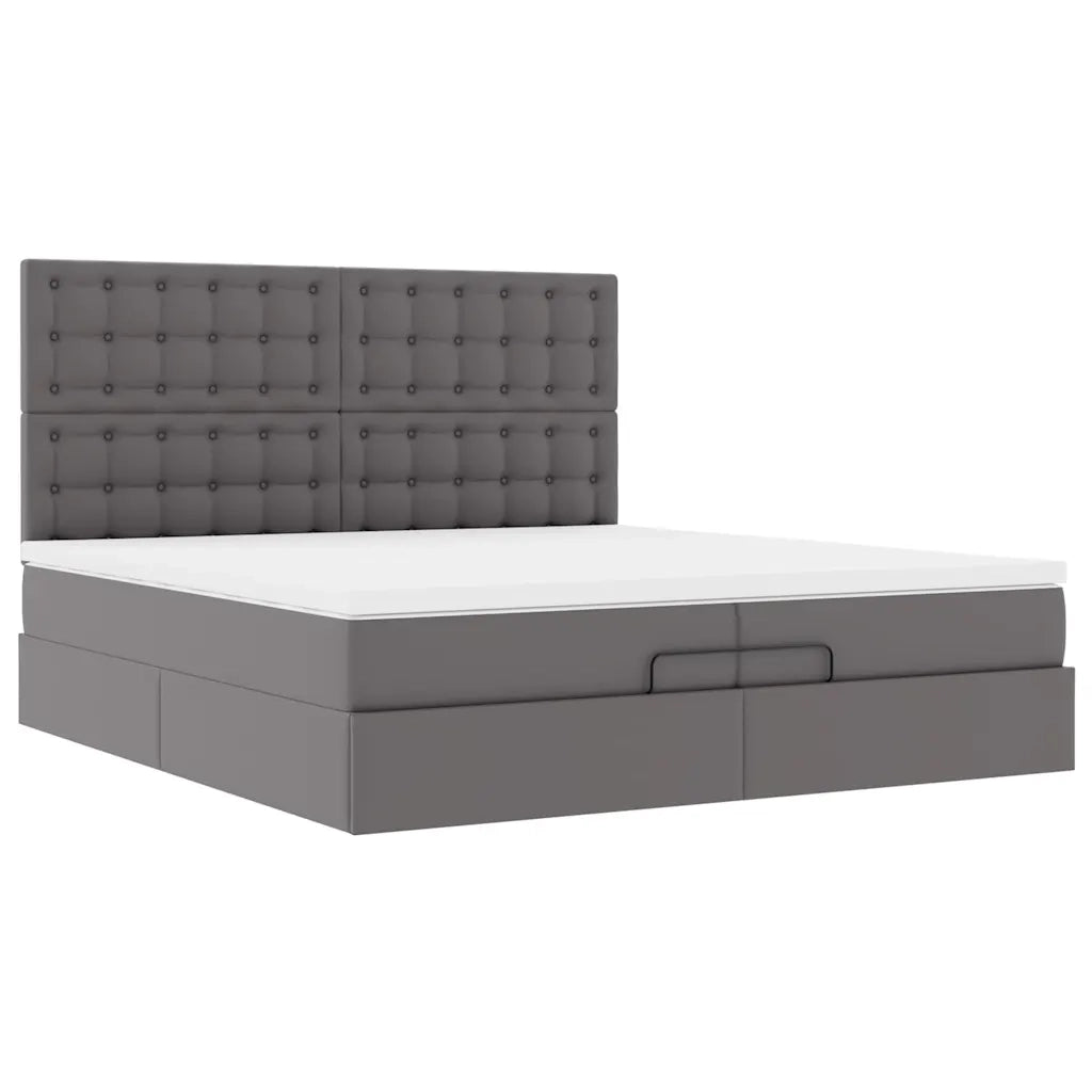 Struttura Letto Pouf con Materassi Grigio 200x200 cm Similpelle 3313024