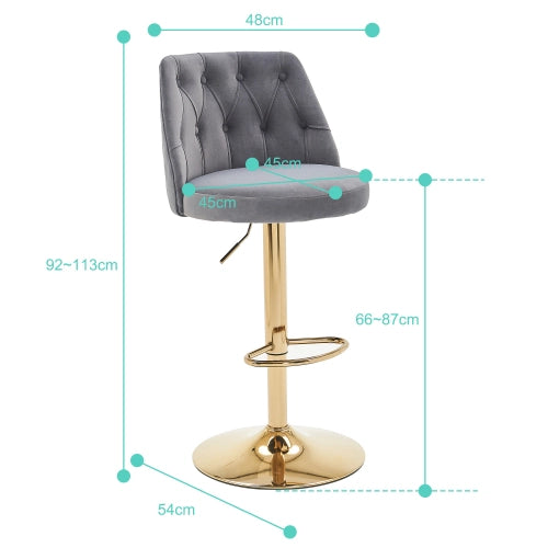 Sgabello da bar moderno - Zephmum - Altezza regolabile, schienale e poggiapiedi, set di 2, grigio
