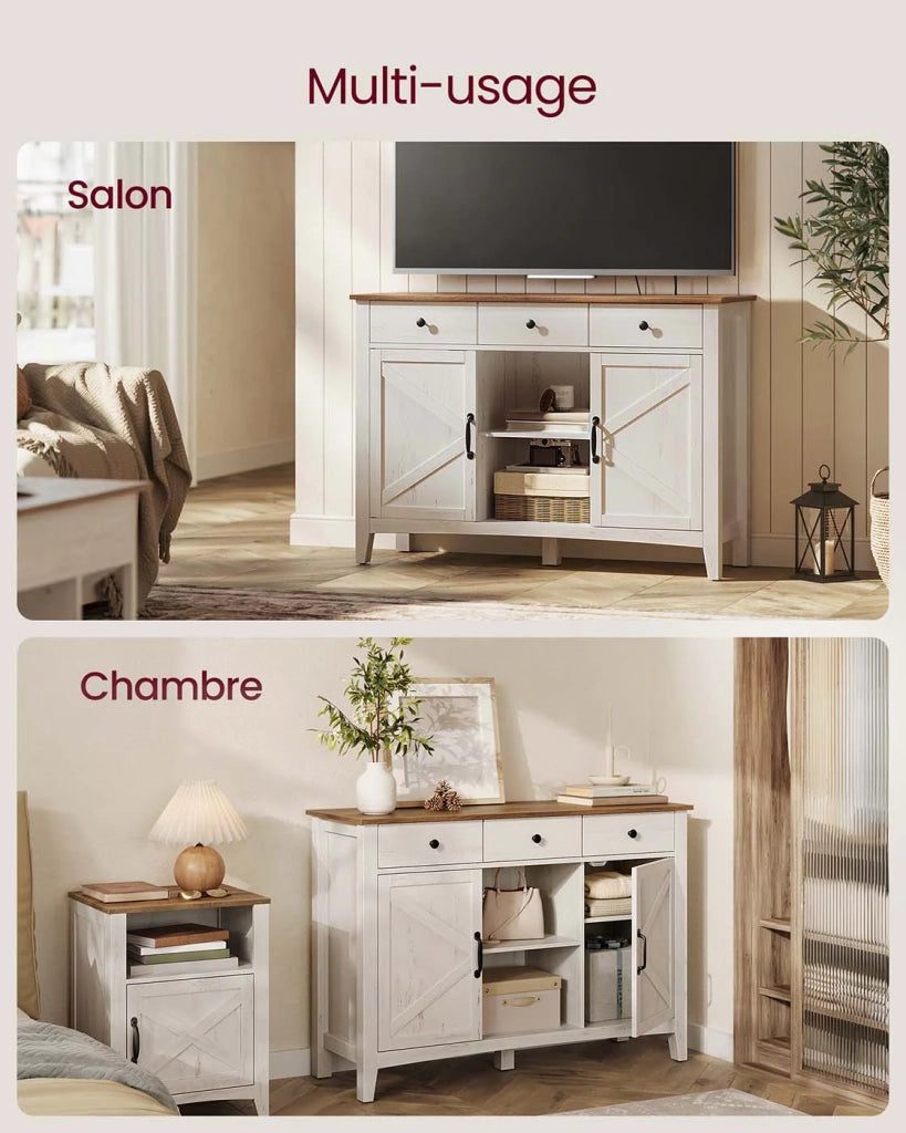 Mobiletto portaoggetti con cassetto mobiletto da cucina con ante ripiano regolabile stile country per soggiorno 40 x 1145 x 80 cm bianco 12_0004542