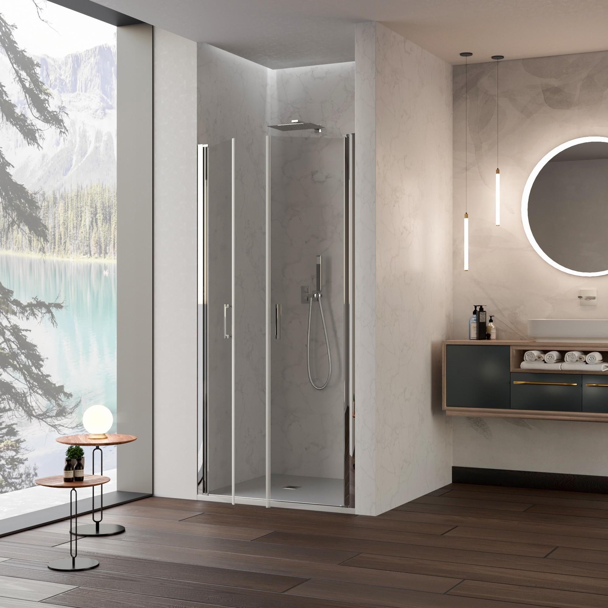 Porta Parete Doccia 80 cm 2 Ante Saloon in Cristallo Trasparente 6mm H195 Bonussi Julia