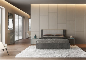 Letto Matrimoniale 160x210 cm con Rete e Contenitore con Testata e Alzata Comoda Imbottito in Tessuto Labirinto Rosal