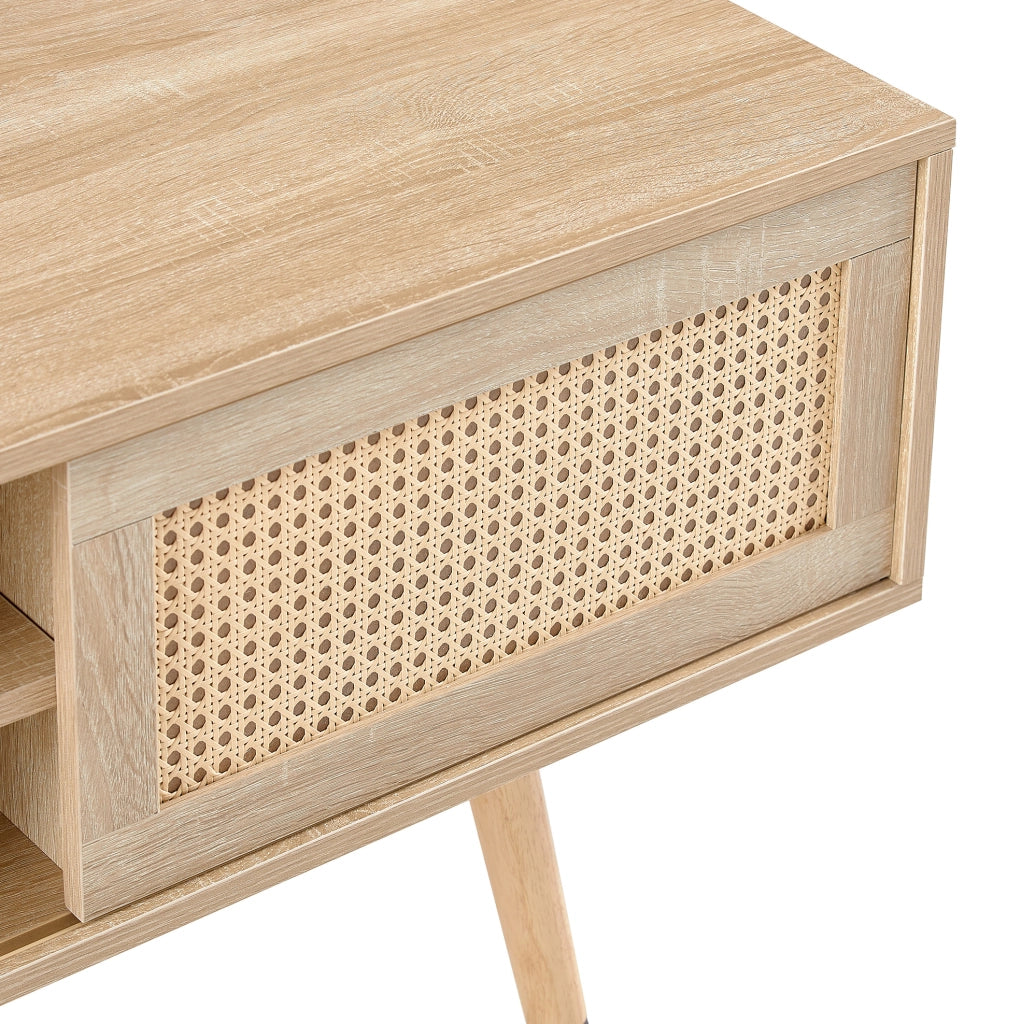 Mobile TV 1400x40x45 cm con ante scorrevoli e ripiani regolabili in MDF naturale