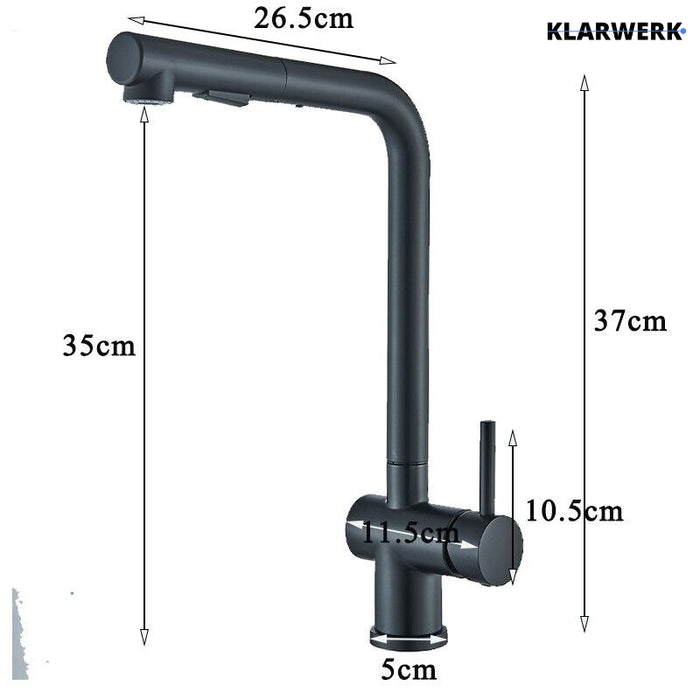 FELICE| Rubinetto da cucina estraibile Premium in acciaio inox nero opaco | Miscelatore canna dritta | Rubinetto gastro alta pressione 360° 2 attacchi