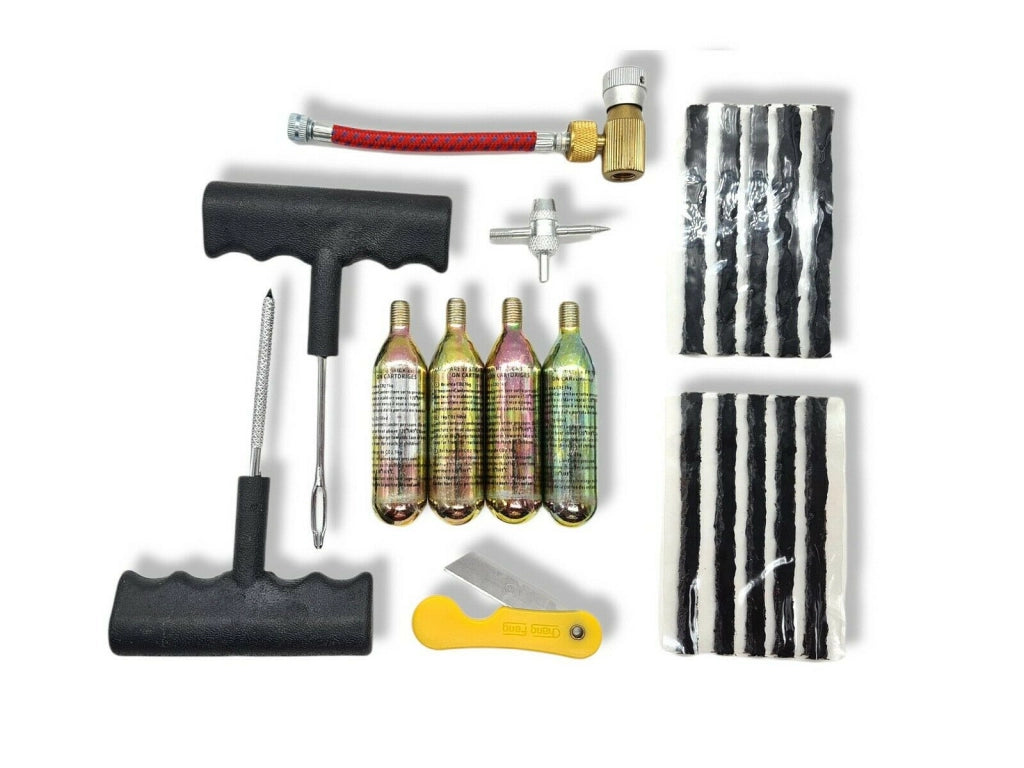 KIT RIPARAZIONE PNEUMATICO BICI MOTO CARTUCCE AD ARIA COMPRESSA KIT PORTATILE