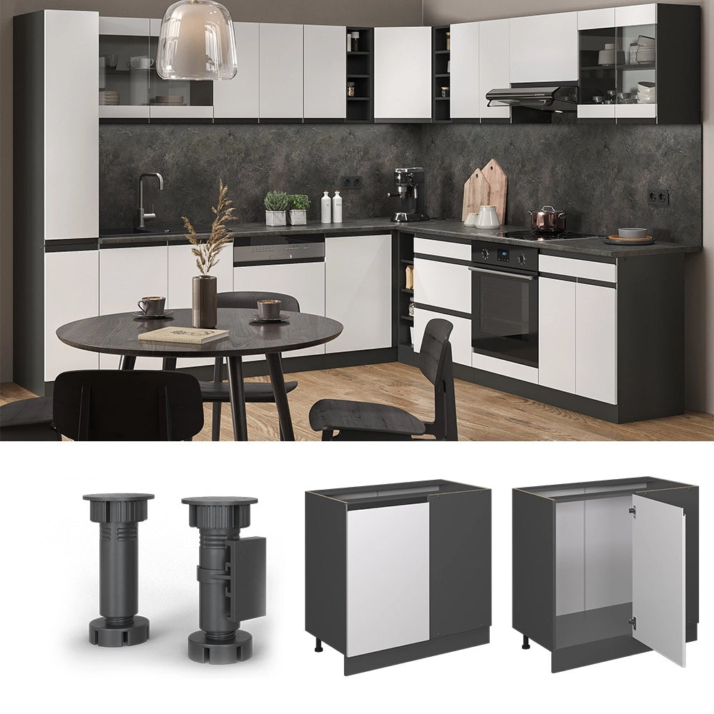 Mobile ad angolo cucina R-Line Bianco/Antracite 86 cm Forma a J, senza piano di lavoro Vicco