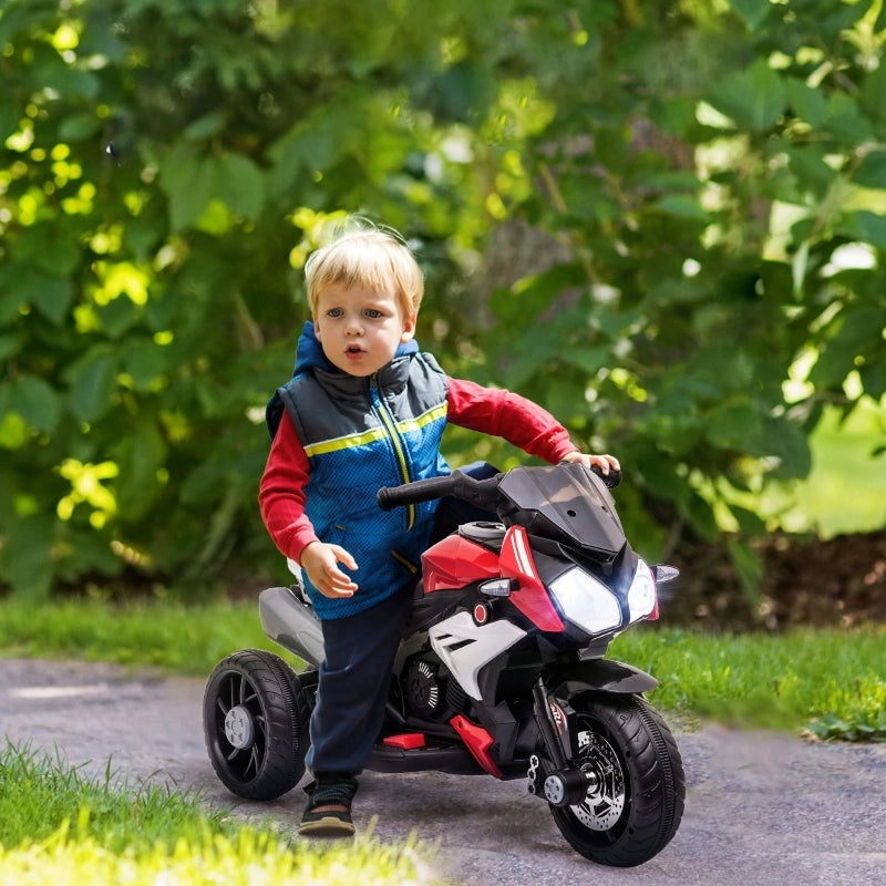 Motocicletta elettrica per bambini, con luci e suoni, 3 km/h, ricaricabile, in plastica e metallo, nera/rossa