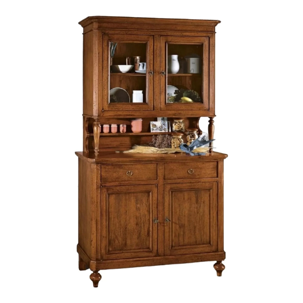 Cristalliera napoletana in legno massello 4 porte 2 cassetti tinta noce l.116 p.49 h.206 (6011+6012) - Mobili 2G