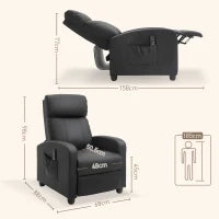 Poltrona Relax Massaggiante con Telecomando e 8 Programmi, Reclinazione e Poggiapiedi, 68x88x98cm, Nero