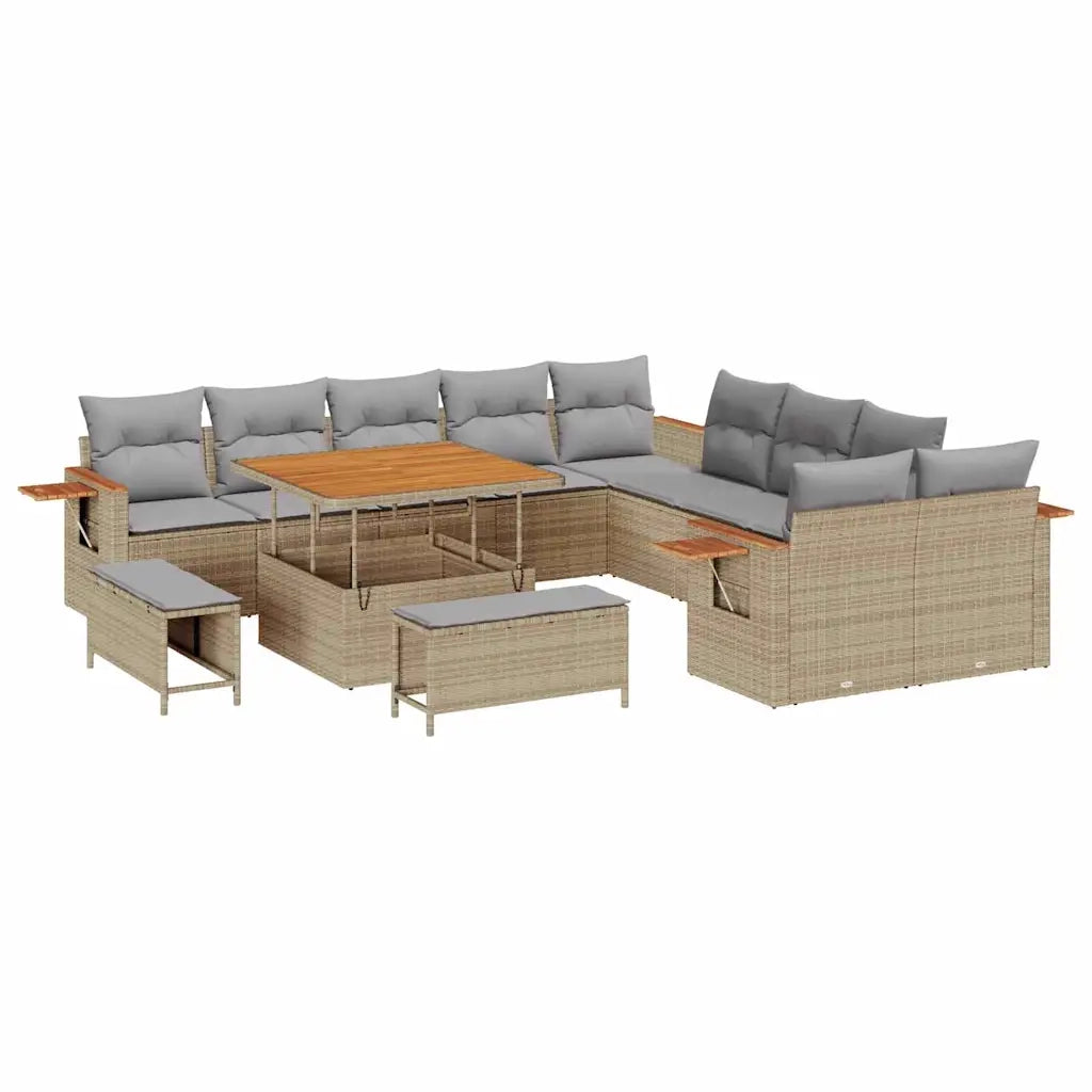 Set Divano da Giardino con cuscino 13 pcs Beige e Grigio Chiaro
