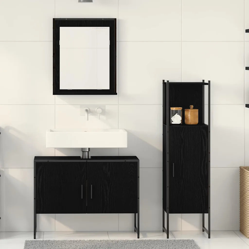 Set di mobili per il bagno 3 pcs Nero Legno multistrato 3334359