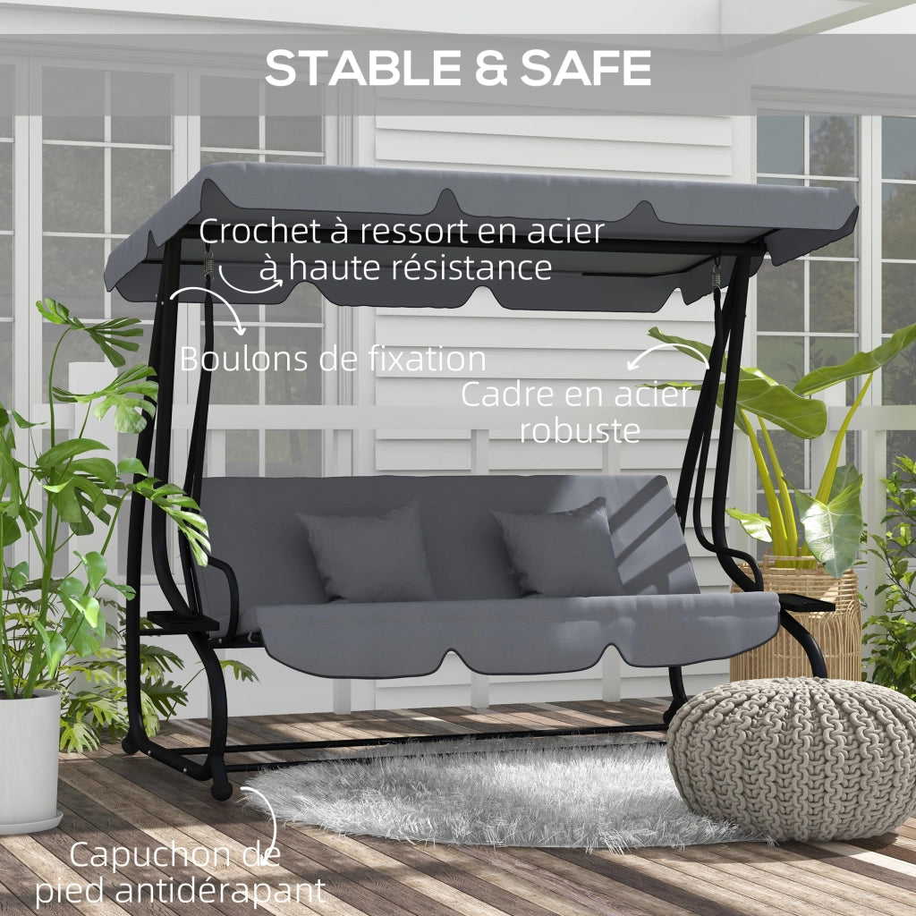 Dondolo da Giardino 3 Posti con Tetto Regolabile e Mensole ¨C Minimal ¨C Grigio Scuro Acciaio 200x120x164 cm