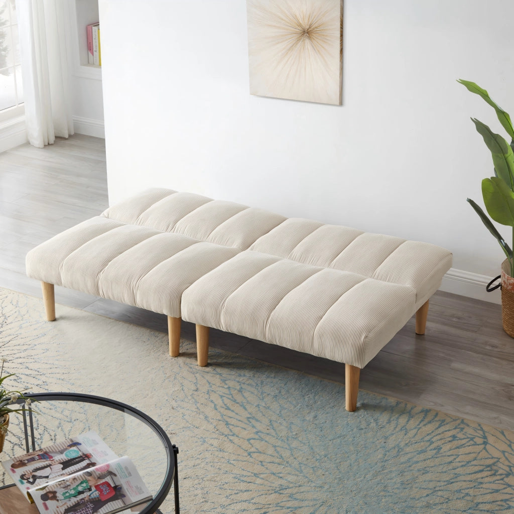 Divano letto a 2 posti con schienale regolabile in 3 posizioni e funzione letto in velluto a coste beige per casa