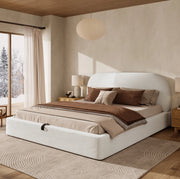 Letto matrimoniale contenitore 180x200 cm in bouclé beige con rete inclusa