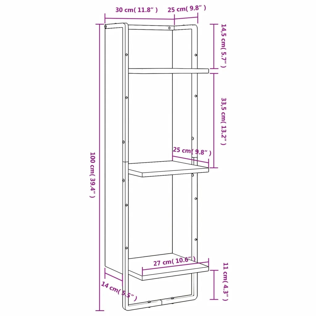 Scaffale Parete 3 Ripiani Rovere Sonoma 30x25x100cm Multistrato 836304