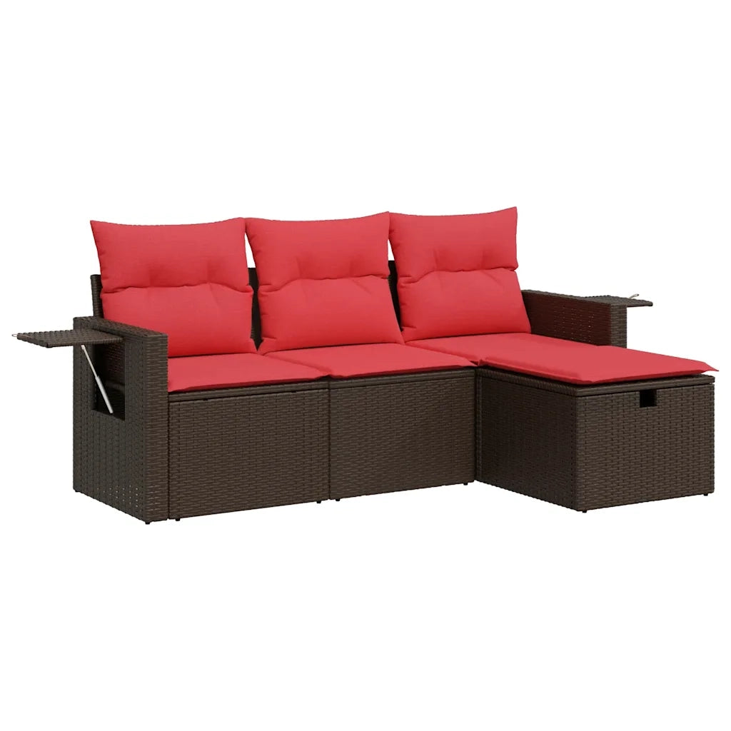 Set Divano da Giardino 4 pz | Set Salotto da Giardino con Cuscini Marrone in Polyrattan