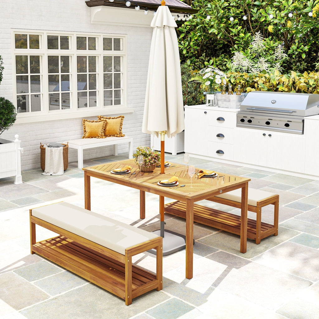 Set Giardino ¨C zephmum ¨C Teak, Tavolo e 2 Panche, 150x85x75 cm
