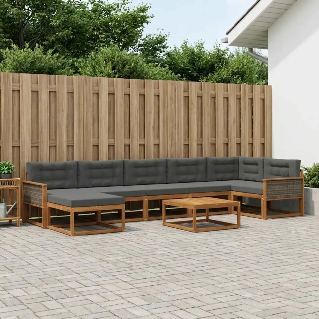 Set di divani da esterno con cuscino 8 pcs Naturale e Antracite