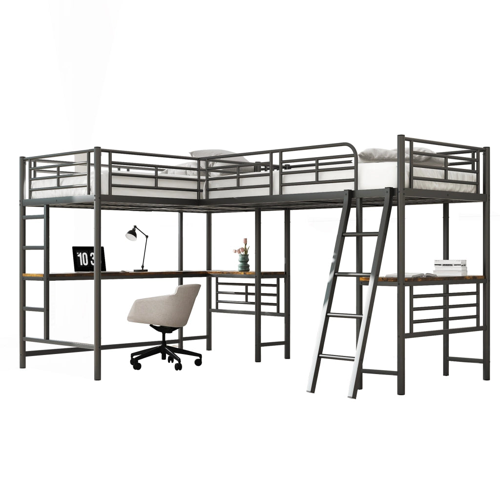 Letto a castello nero in MDF e metallo 90x200 cm
