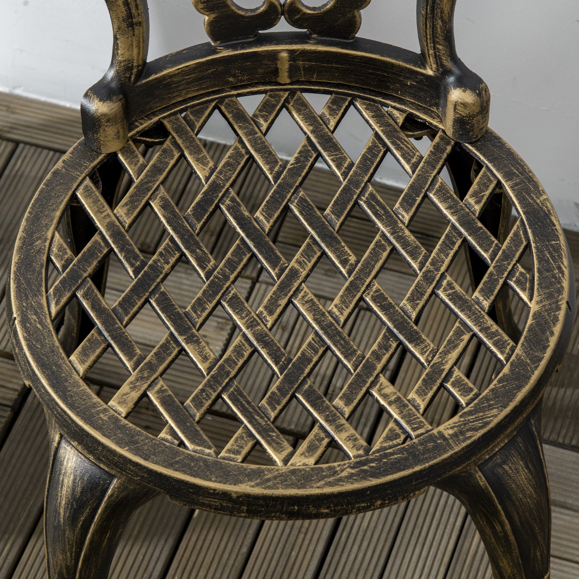 Set 3 Pezzi da Esterno con 2 Sedie da Giardino e Tavolino Rotondo con Foro per Ombrellone in Alluminio Bronzo