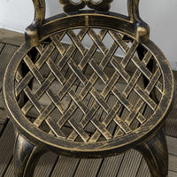 Set 3 Pezzi da Esterno con 2 Sedie da Giardino e Tavolino Rotondo con Foro per Ombrellone in Alluminio Bronzo