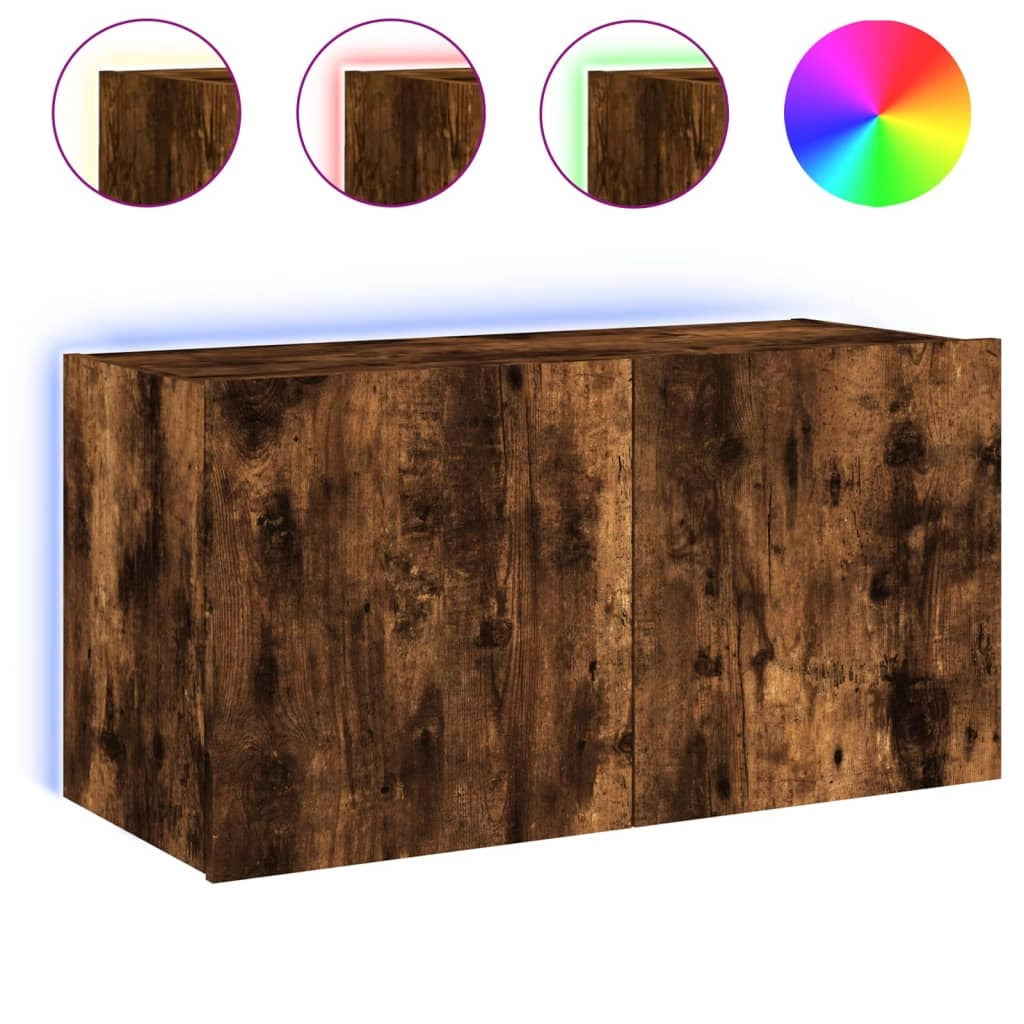 Mobile TV multimediale scaffale TV credenza mobile TV sala da pranzo soggiorno parete attrezzata per camera da letto con luci LED rovere affumicato 80 x 35 x 41 cm marrone 02_0027997