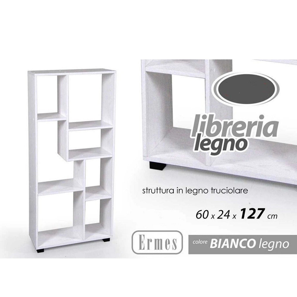 Trade Shop - Libreria H127x60x24 Cm Ripiani In Legno Bianco Striato Mobile Scaffale 750892 -